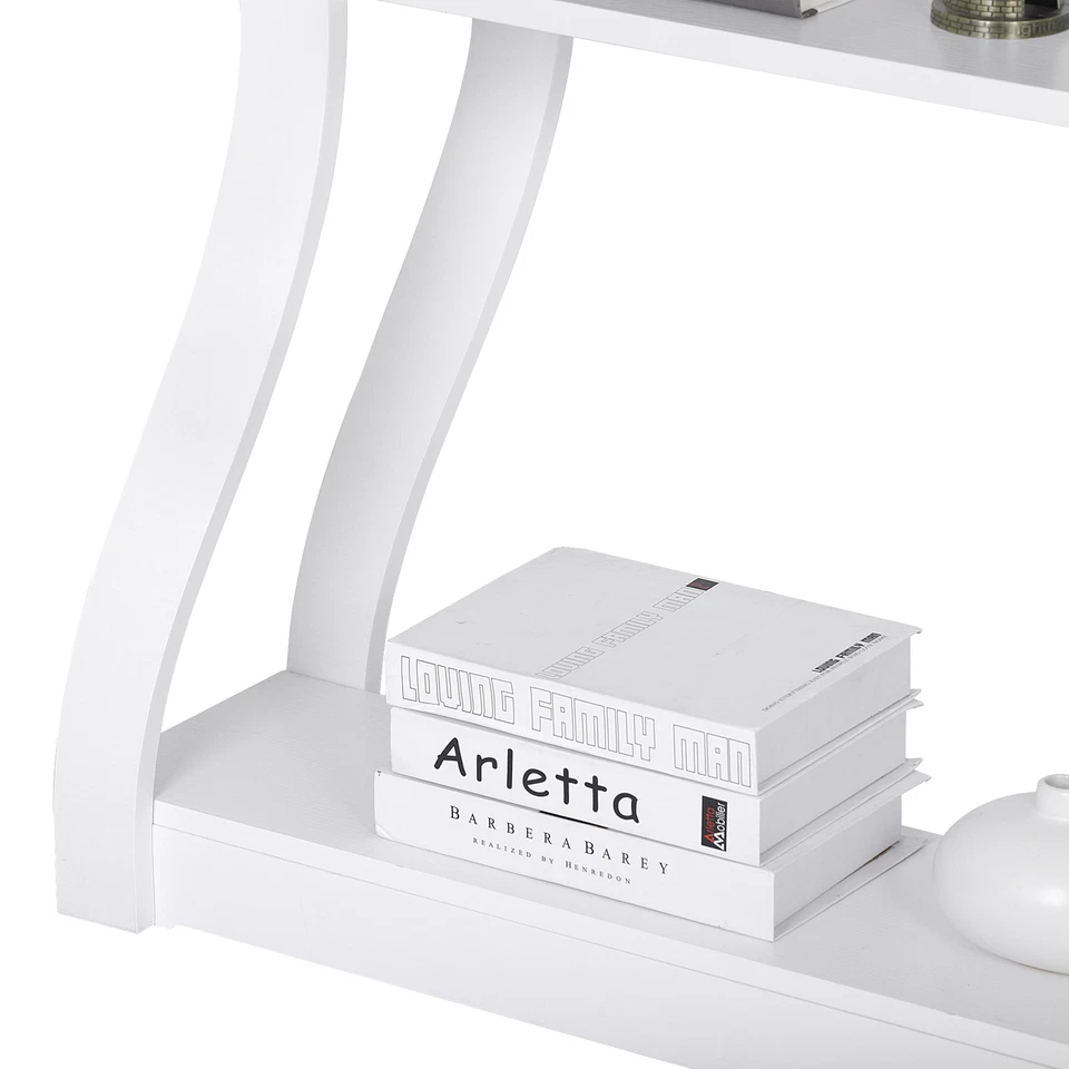 Mesa de acento 47" mesa consola porche mesa auxiliar pasillo curvo sala de estar blanca Foto 2 de 4