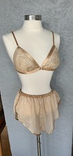 VINTAGE CALVIN KLEIN NUDE POLYESTER SILK AND SATEN MATCHING SHEER BRA PANTIES