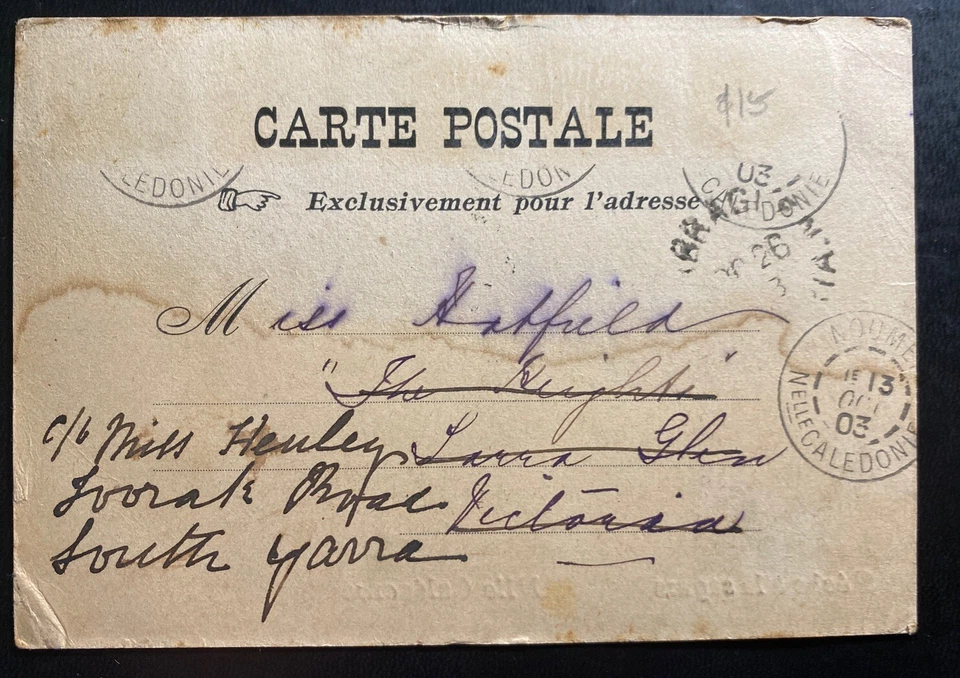 1903 Noumea Nueva Caledonia foto postal cubierta pesca con palos Foto 2 de 2