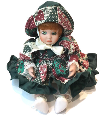 VTG Animated Musical Porcelain Doll Red Hair Green Eyes Plays Over the Rainbow