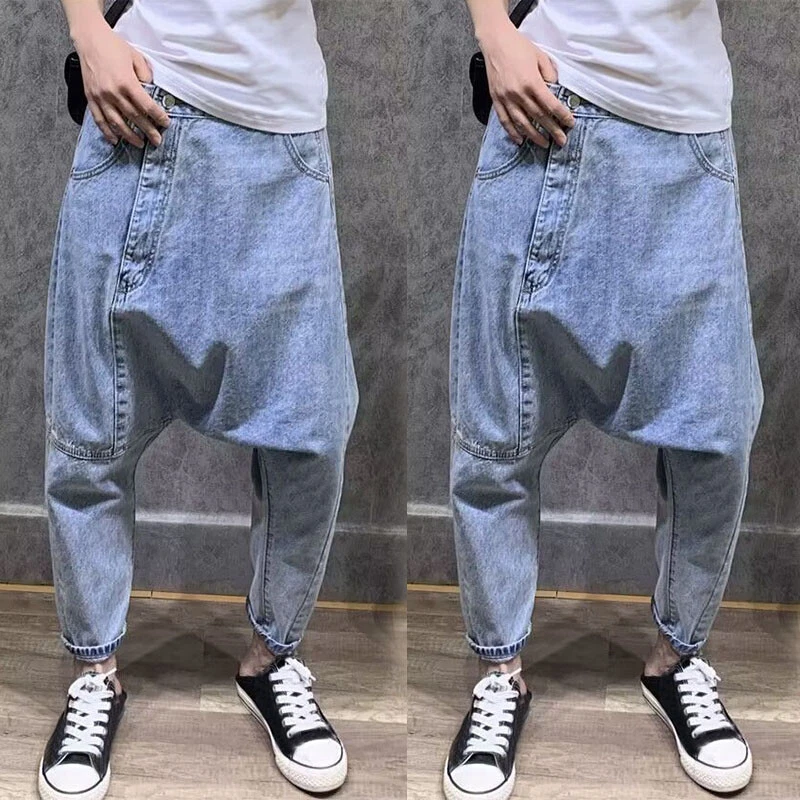 Womens Fashion Denim Baggy Pants Drop Crotch Jeans Loose Skinny Pants  Trousers