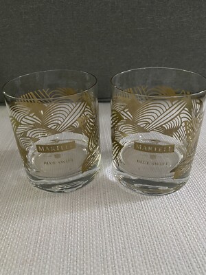 Martell Cognac Rocks Glasses Gold Set Art Nouveau