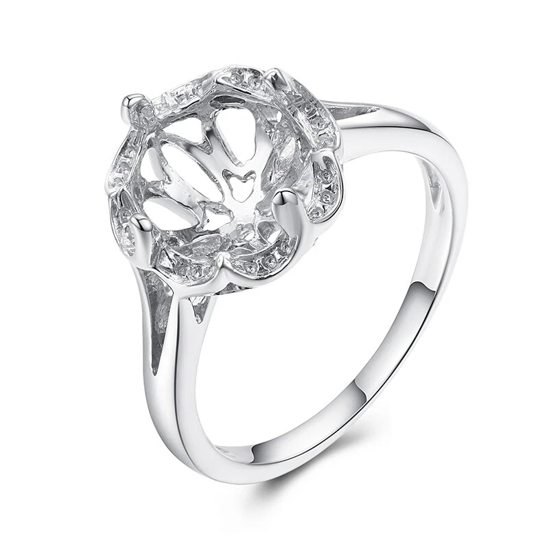 Solid 10k White Gold Round 9mm Semi Mount Generous Engagement Ring
