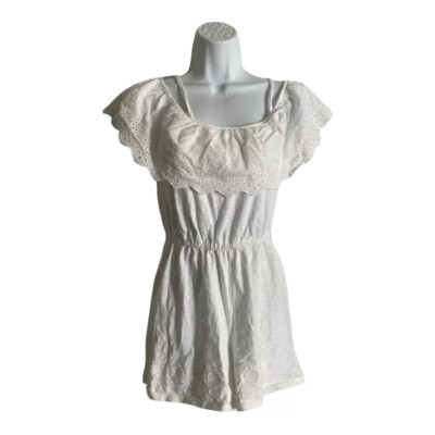 Topshop White Eyelet Ruffle Embroidered Hem Romper Womens Size 4 Cold Shoulder 