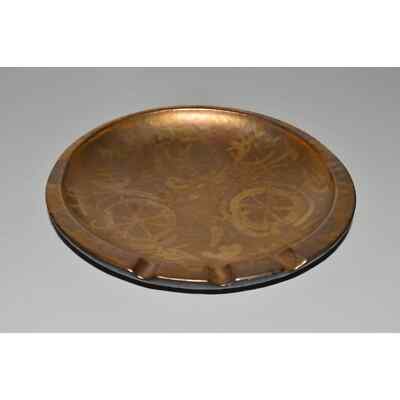 Sascha Brastoff Gilt Ashtray, Hidden Deer Design, Mid Century Modern 1960s Gold