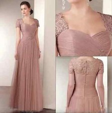 Mother of the Bride Dresses Lace Zipper Back Prom Dresses Long Tulle Gowns