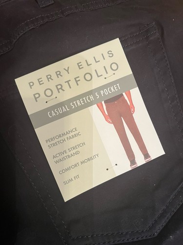 NEW PERRY ELLIS BLUE MENS 38x30 PORTFOLIO SLIM CASUAL 5 POCKET JEANS STRETCH - Picture 4 of 5