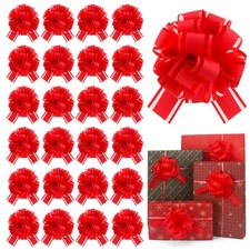 Red Matte Pull String Ribbon Gift Wrap Bows Baskets Wedding Party 24 PCS