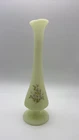 Vtg Fenton Custard Satin Hand Painted Roses Floral BUD VASE Uranium Glow Signed