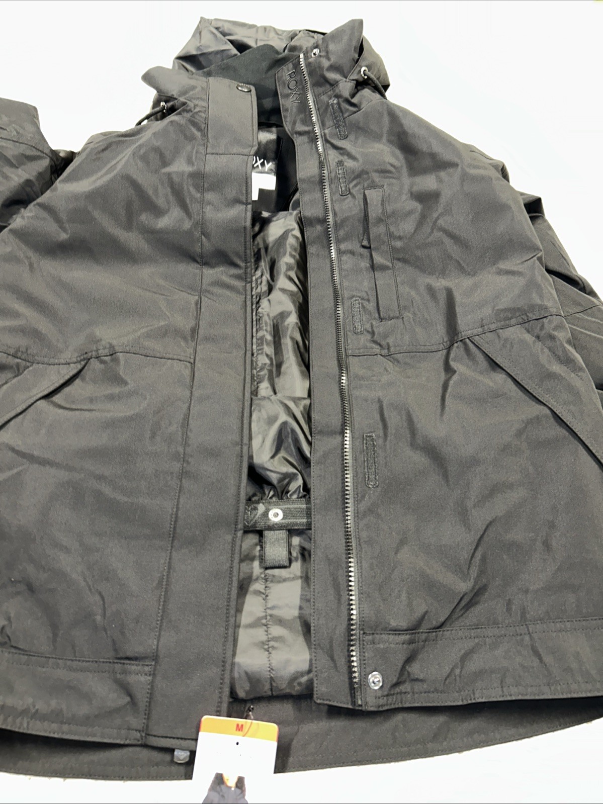 New, Roxy Womens Jacket Black Snow Billie Hood Water Wind Resistant Medium A5