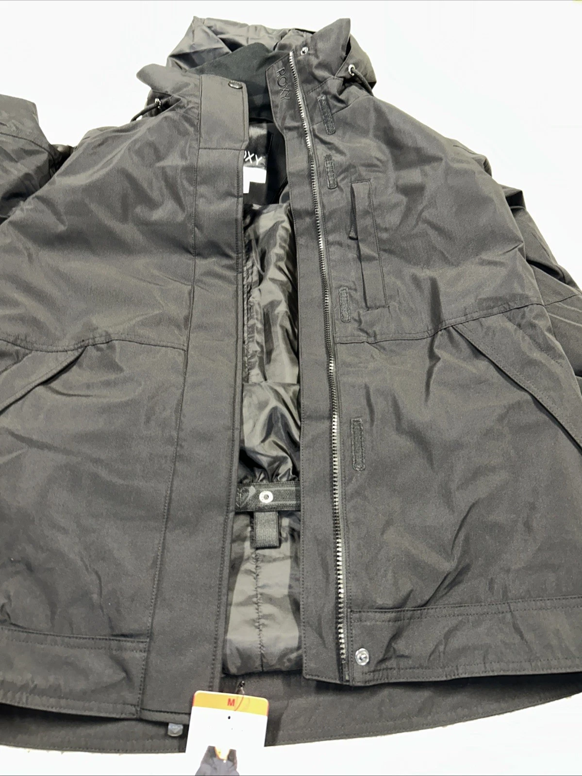 New, Roxy Womens Jacket Black Snow Billie Hood Water Wind Resistant Medium A5