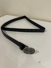 Black Skinny Belt NWT Silver Spiral Oval Statement Buckle