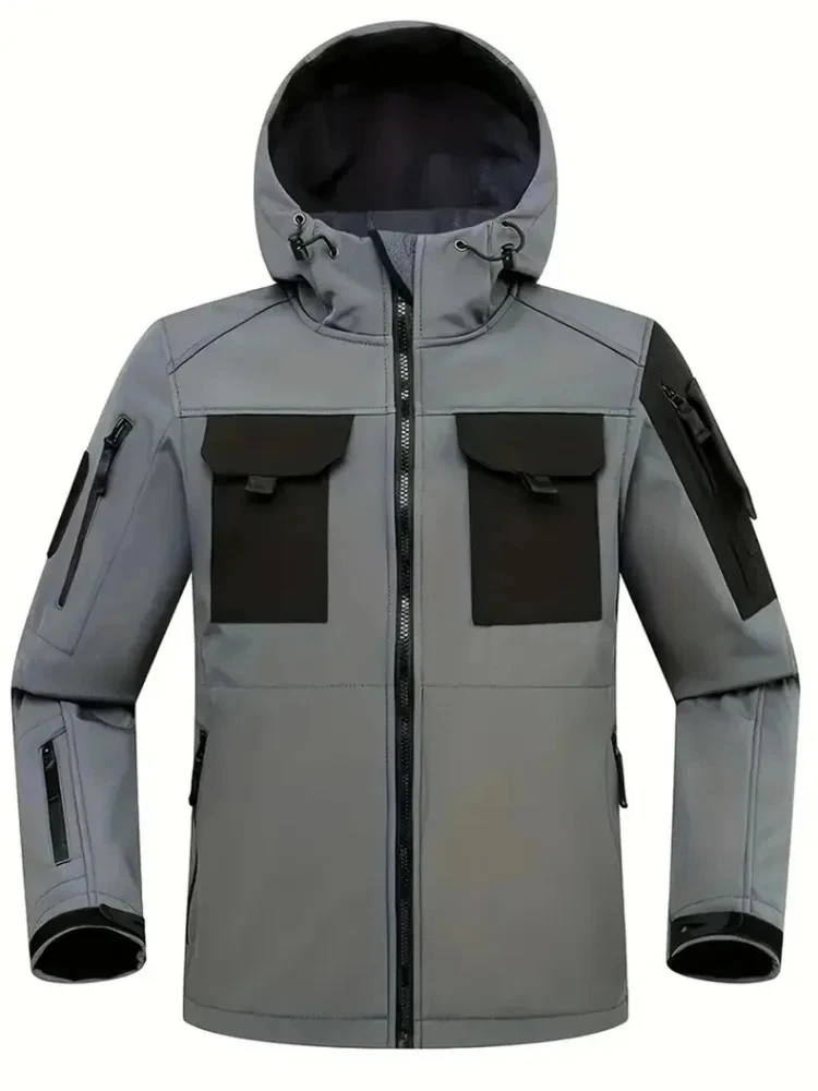 Jacket Men's Retro Multi Pocket Splicing Work Jackets Soft Shell Hunting Camping