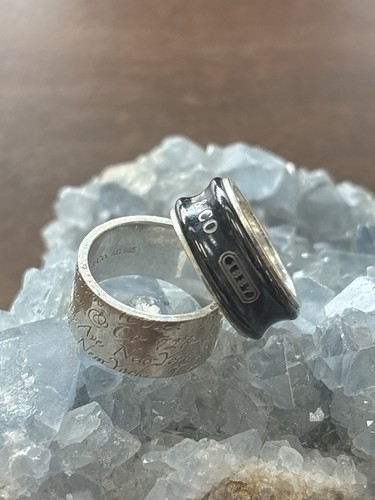 Tiffany &Co Titanium & Sterling Silver Ring Set 2 Pc Love Letters Engraved Rings