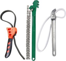 3-Piece Set:12"Aluminum Nylon Strap Wrench, 16"Heavy Duty Ratcheting Chain