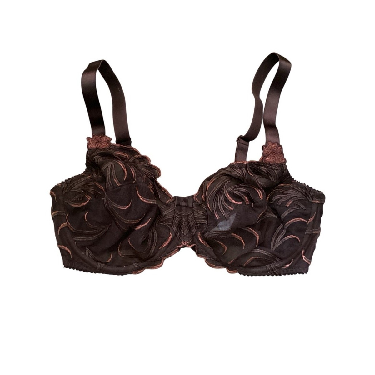 34E PrimaDonna Full Cup Underwire Bra Brown Bronze Embroidered Sheer Mesh