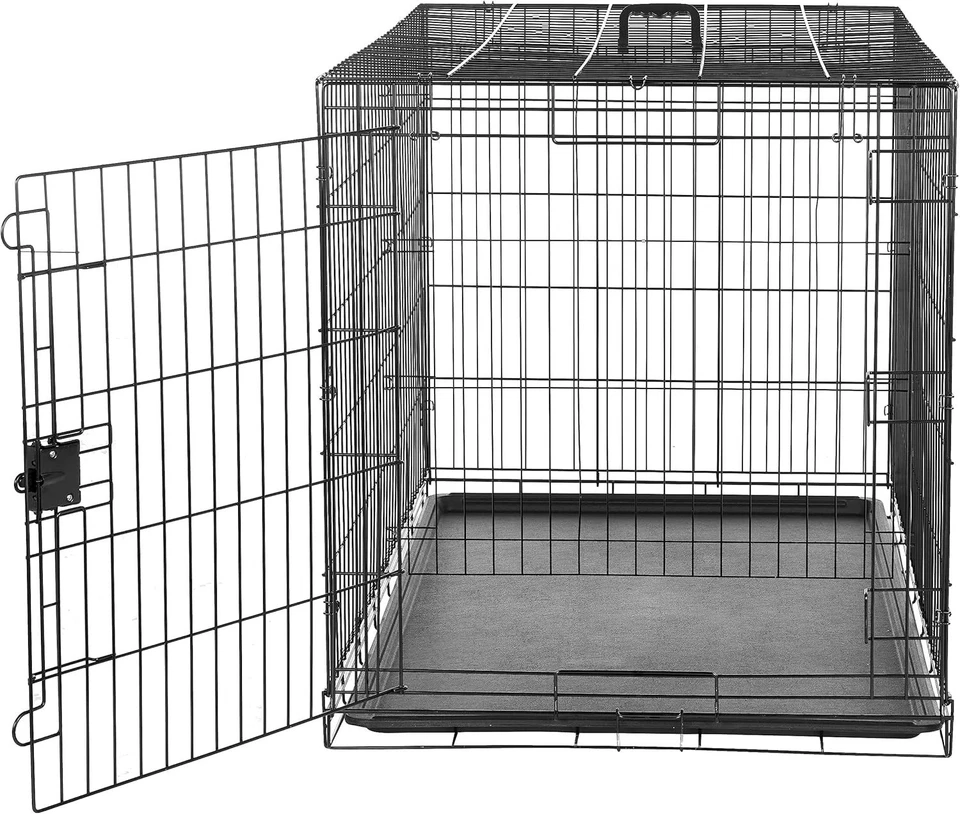 Jaula para perros de alambre de metal plegable y duradera con bandeja y una puer - Image 3 of 4