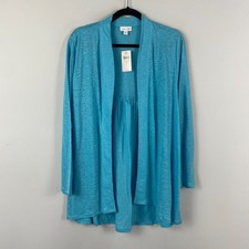 J. Jill Love Linen Open Front Cardigan Size Petite Large Island Blue