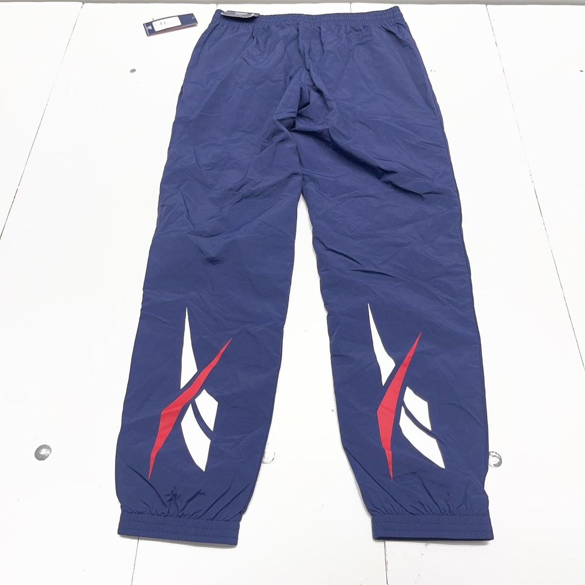 Reebok Track Pants Mens Medium Navy CL F Z Vector Slim Nylon Zip