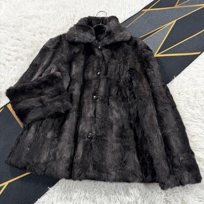 Balmain Reversible Rabbit Fur Coat Black Logo Buttons Size M Used