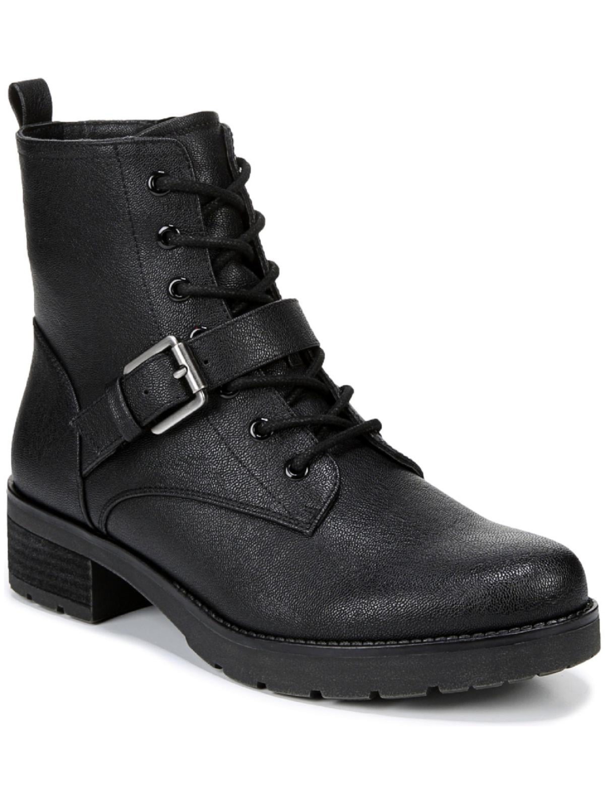 SOUL BY NATURALIZER Womens Black Back Up Toe Block Heel Combat Boots 7.5 M