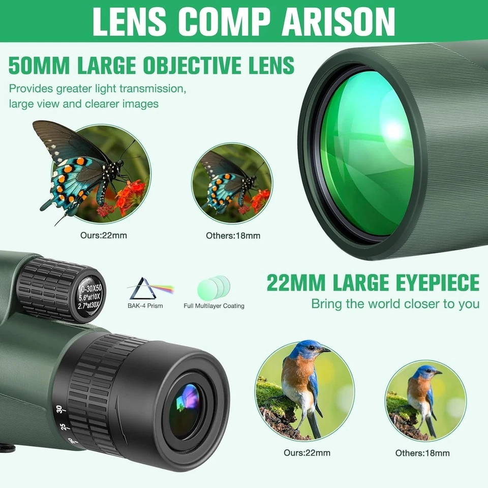 10-30x50 High Power Zoom Monocular HD BAK4 Prism + Tripod & Phone Adapter - Image 3 of 4