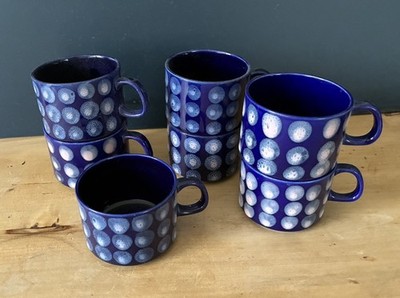 Melitta Kopenhagen Kobaltblau Polka Dots rosa 7 x Kaffeetasse Ø 8 H 6 cm Vintage