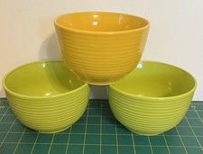 Royal Norfolk 2 Green 1 Yellow Ribbed Stoneware Soup Cereal Ice Cream Lg. Bowls