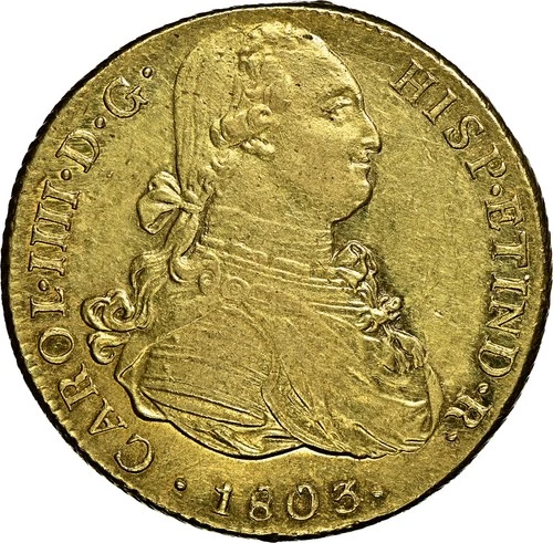 Peru: Charles IV Gold 8 Escudos 1803-LIMAE JM NGC AU-55 Lima mint. Nice PQ coin!