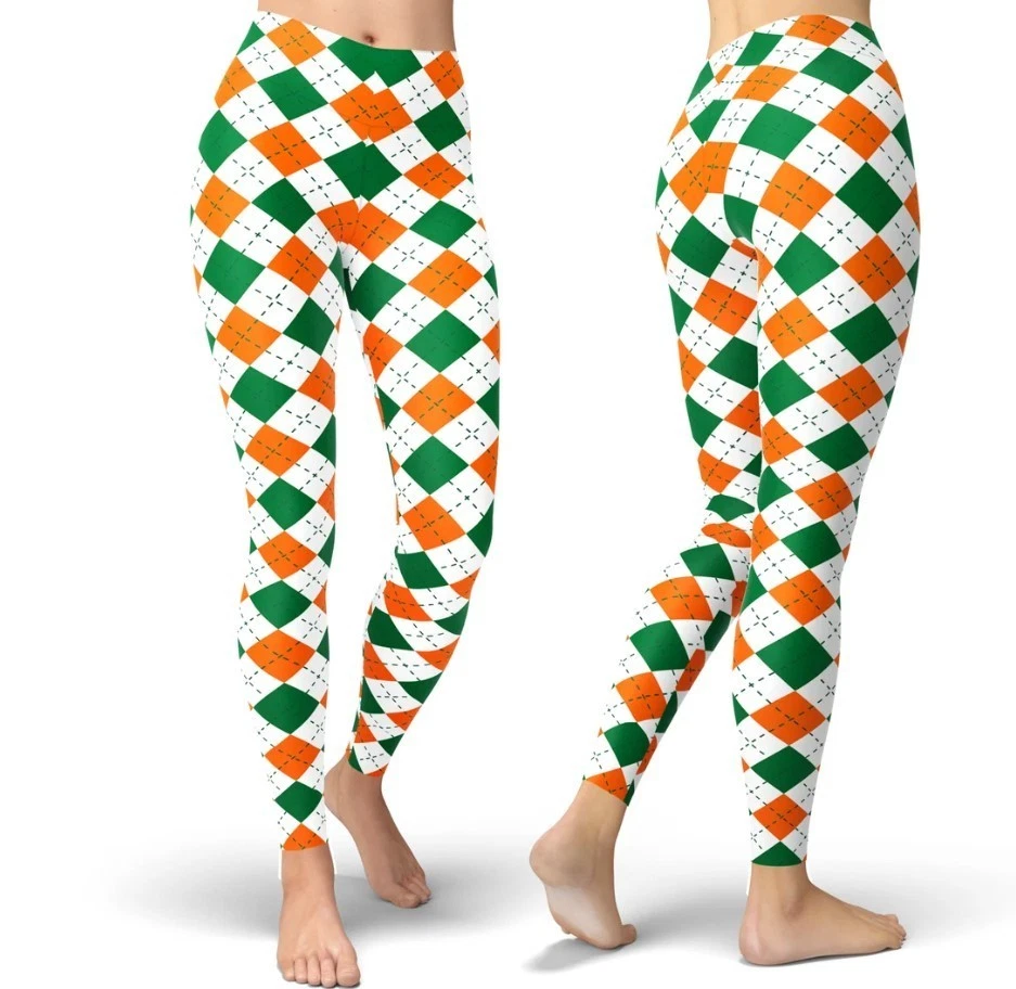 St Patrick's Day Leggings: Shamrock Clover Argyle Print