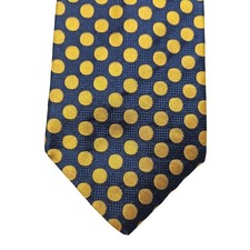 Jos. A. Bank Tie Mens Extra Long Gold Navy Blue Polka Dot Premier Collection