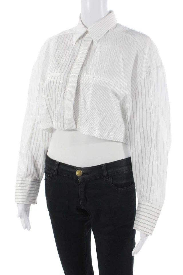 Top corto a rayas con botones blanco manga larga talla S de Zara para mujer Foto 2 de 4