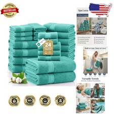 Luxury 24pc Teal Bath Towel Set - 100 Ring Spun Cotton, Ultra Absorbent, Spa...