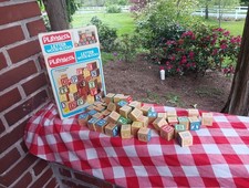 VINTAGE 1978 PLAYSKOOL LETTER WOOD BLOCKS COMPLETE SET OF 49 WITH BOX KIDS TOY