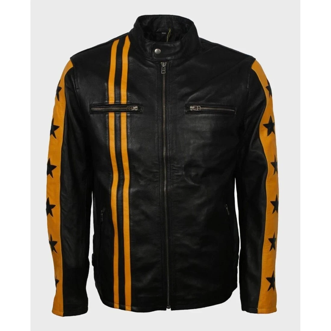 Men's Black Pure Leather Cafe Racer Jacket Stylish Partywear Casual Outerwear