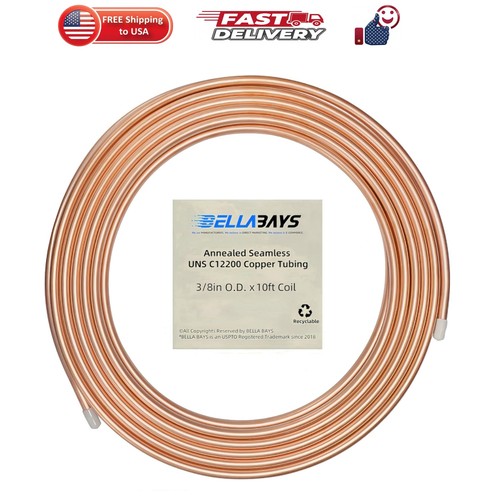 Copper Tubing 3/8" OD x 0.320" ID x 10 ft, 99.9% C12200 ASTM B280 Refrigerati...
