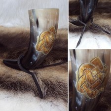 # Large Hand Carved Celtic Knot - Medieval / Viking Drinking Horn - MASSIVE SALE