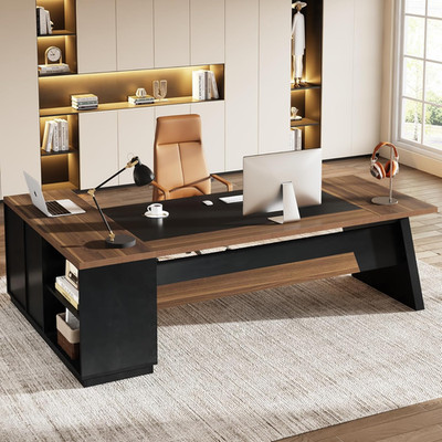 L-Shaped Executive Desk with Drawers & File Cabinet - Modern Home Office Furnitu