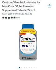 Centrum Silver Men 50+ 275 Tablets Multivitamin Multimineral (Free Gift )