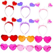 CAMIRUS 12Pcs Valentines Day Heart Headbands and Heart Shaped Sunglasses, 6Pcs