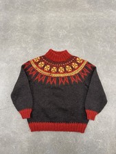 VTG Hand Knit Fair Isle Nordic Sweater Wool Round Yoke Pullover Sz M