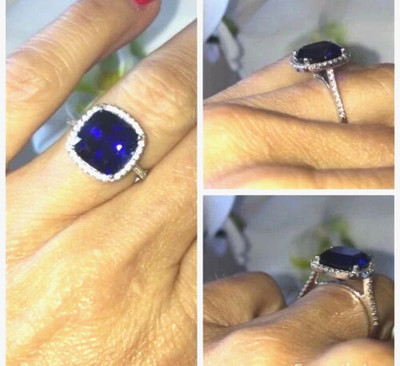 2Ct Cushion Lab Created Sapphire Women's Wedding Ring 14K White Gold Plated