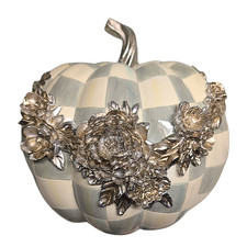 MacKenzie Childs Sterling Check Floral Garland Pumpkin Silver Accents 11.5"