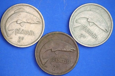 Sammlung von 3 irischen Irland EIRE Gulden, Lachsmünzen, versch. Datierungen [29904]