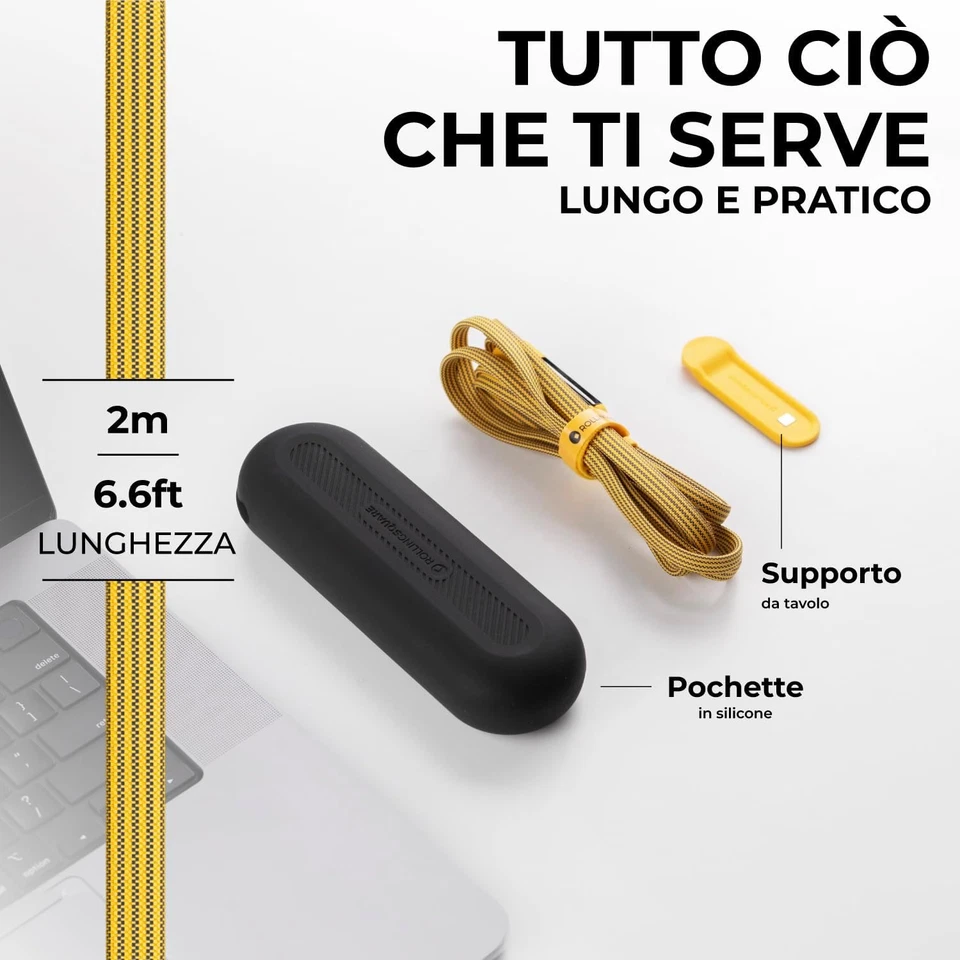 Incharge XL 200 Cm - Cavo USB Type-C, Cavo Universale Cellulare, Regalo Uomo, Ca - Immagine 4 di 4