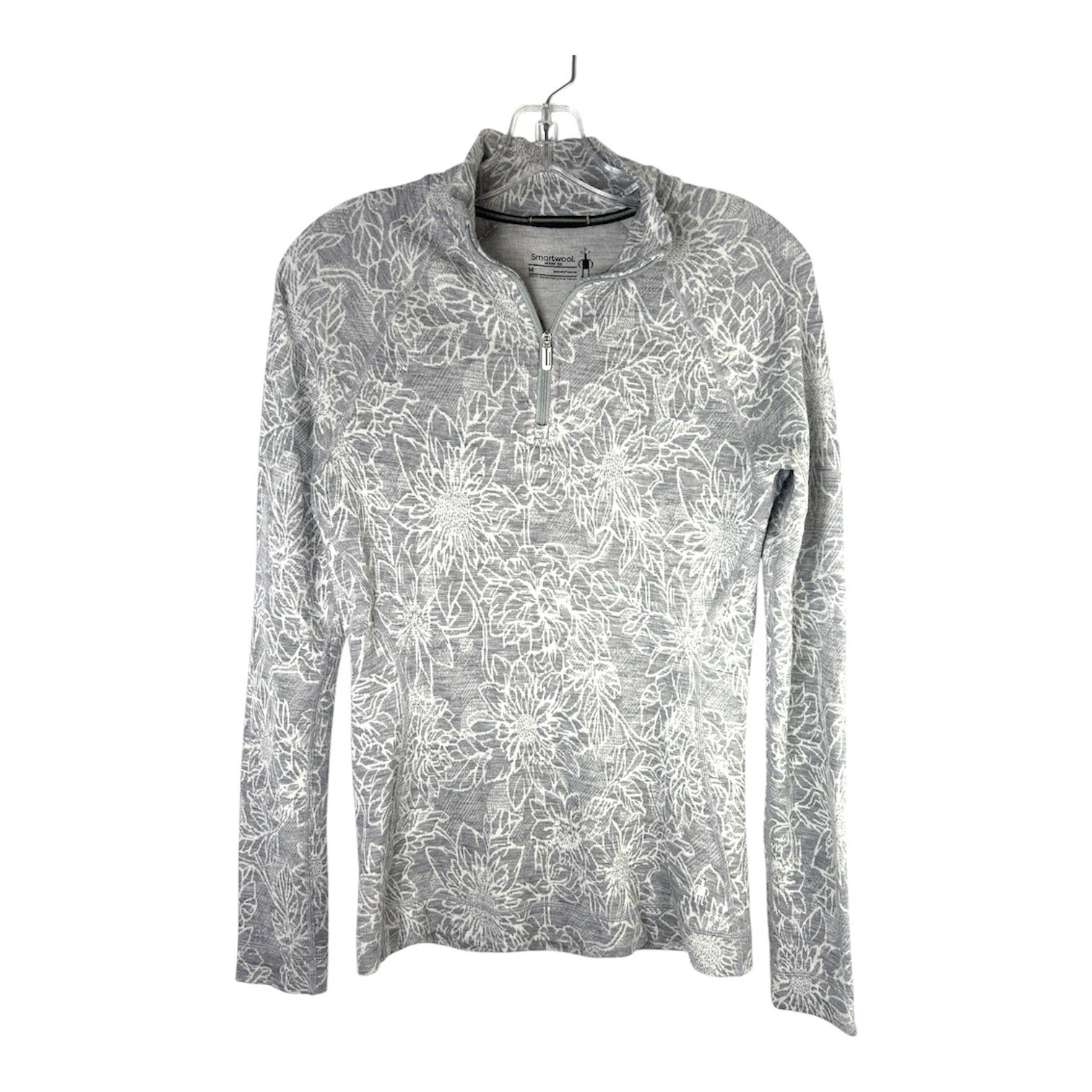 Smartwool classic merino 250 Womans grey white floral 1/4 zip pullover baselayer
Opens in a new wind