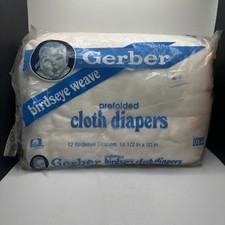 Vintage Gerber Cloth Diapers Birdseye Weave 12pck Unused but has stains