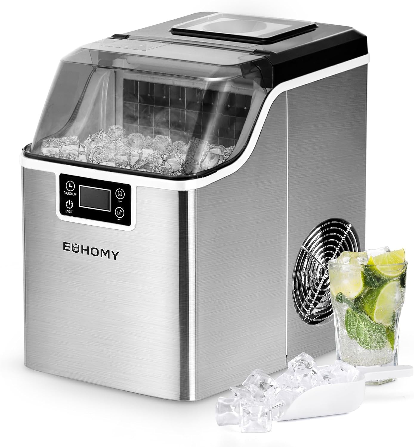 Ice Cube Maker Machine Countertop 24kg/Day, 24 Pcs in 13 Mins, Self-Cleaning