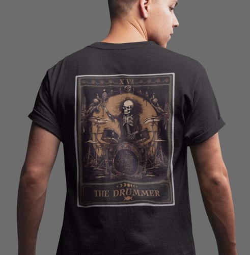 The Drummer Tarot Card Shirt, BACK PRINT Skeleton Drum Player - Picture 11 of 20
