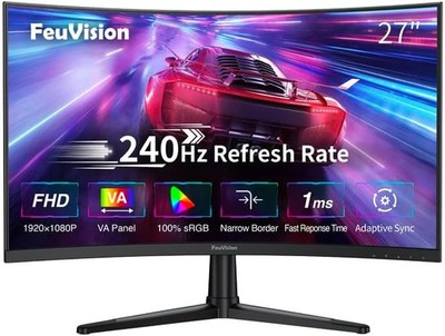 FeuVision 27 Zoll Curved Gaming Monitor, 240Hz, FHD 1080p, PC Monitor, 1ms, HDMI
